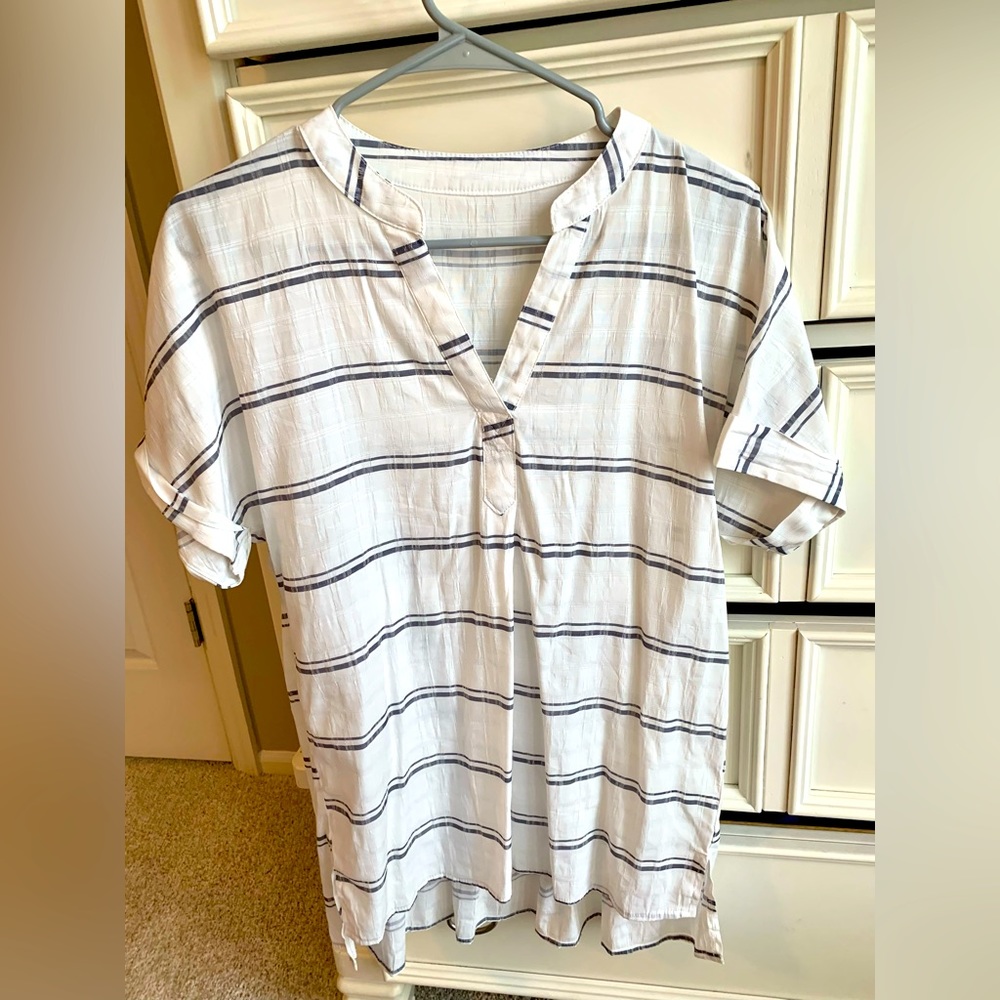 Loose fitting casual top, white with blue stripes bought from boutique